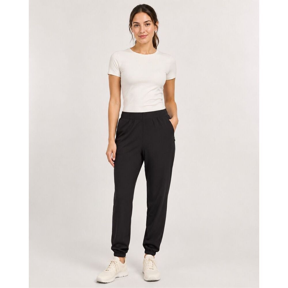 Free People Movement Black Mid-Rise Joggers Zip Pockets Women’s Large #1000